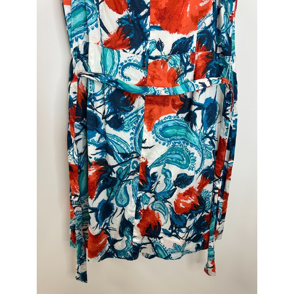 New Talbots Tropical Floral Fit-And-Flare Dress Red Teal White 12P 12 Petite - Picture 8 of 15